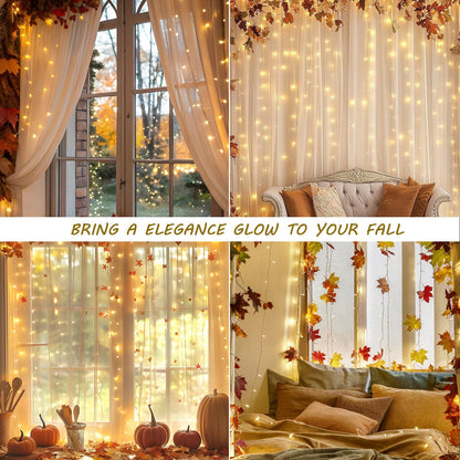 HEYFUNi Curtain Lights,13ftx6.5ft Safety Window Curtain Icicle String Lights 30V 8 Modes for Christmas Wedding Party Family Patio Lawn Decoration(Warm White)
