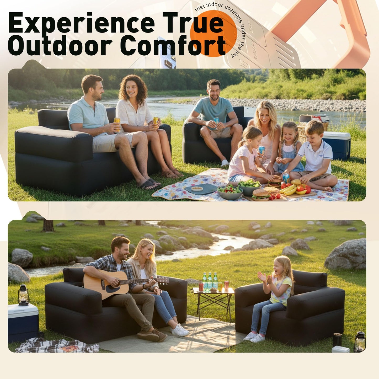 Vusananc Inflatable Couch for Camping, Inflatable Sofa with Built-in Pump, Inflatable Outdoor Camping Couch, Great for Glamping Backyard Beach RV Travel and Music Festival (Double Sofa)