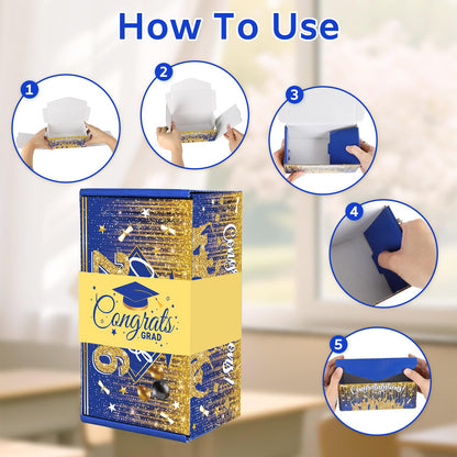 Sereliy Graduation Exploding Money Gift Boxes for Cash, 12 Pack Pop Up Surprise Money Box with Confetti, Blue Gold Graduation Explosion Gift Box for Cash Giving Class of 2026