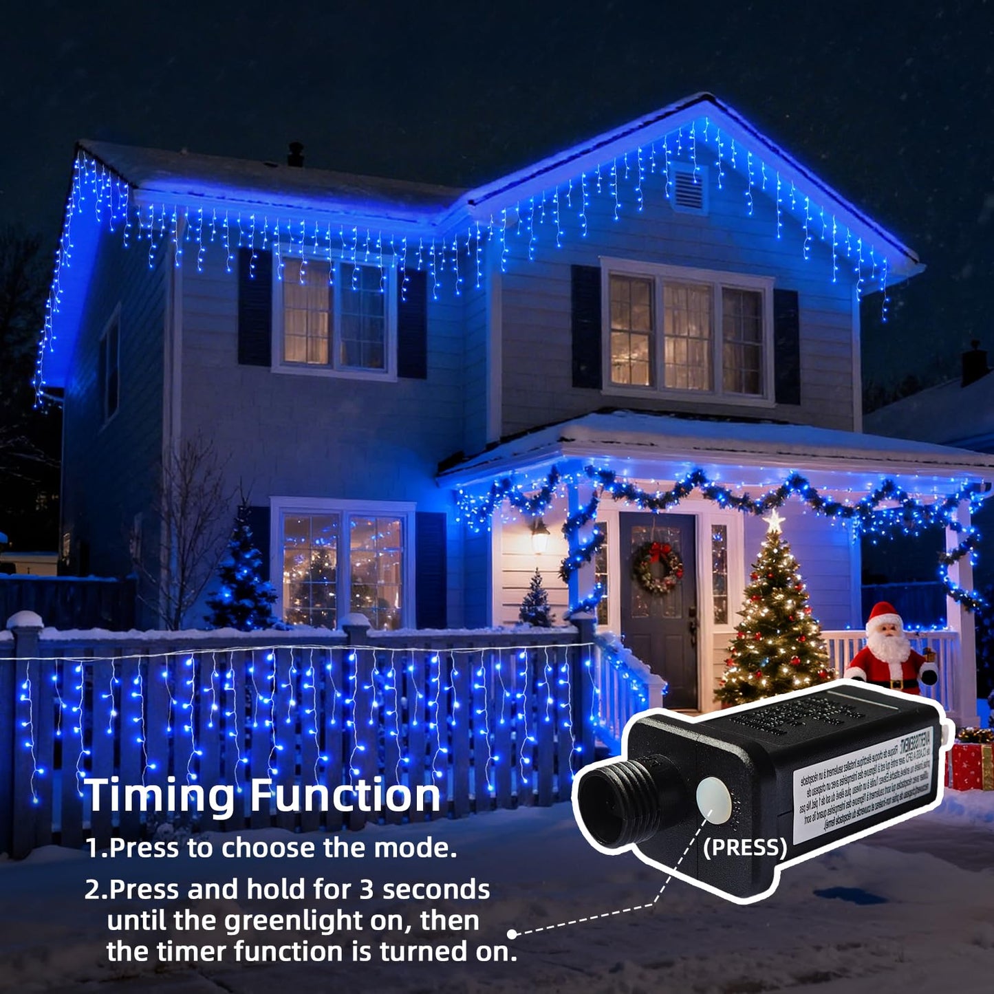BYIZO Christmas Outdoor Icicle Lights - 200 LED 21+16 FT 8 Modes Curtain Fairy String Light Plug in, Waterproof for Eaves Yard Holiday Xmas Holiday Indoor Outdoor Decoration - Blue
