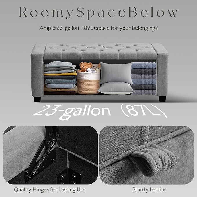 GRAINELL Storage Ottoman Bench, Upholstered Tufted Bedroom Bench