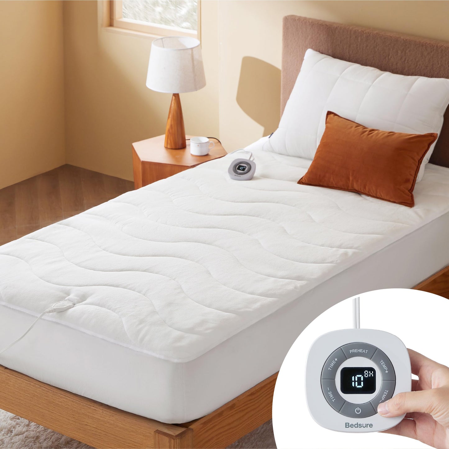 Bedsure Heated Mattress Pad King - Bed Warmer with Memory & Preheat Functions, 12-Hour Auto Off & 10 Heat Settings, Dual Controllers, Fast Heating, Brushed Electric Mattress Pad King, 78"x80"