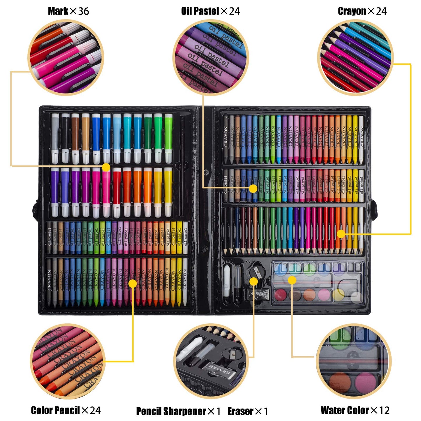 KINSPORY 278 PCS Art Set for Kids, Deluxe Coloring Drawing Art Supplies Case Gift for Teens Boys Girls 4 5 6 7 8 9 10 11 12