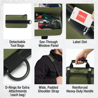 HISEA Roll Up Tool Bag, Heavy Duty Tool Storage Large-Capacity, 27"*14" Portable Tools Organizer with Utility Detachable Pouches, Waterproof Tool Roll Bag for Mechanic, Electrician, Gifts