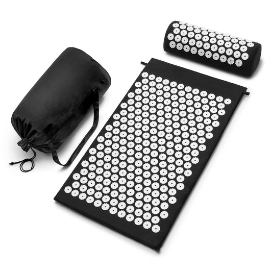 Sivan Back and Neck Pain Relief Acupressure Mat and Pillow Set, Chronic Back Pain Treatment - Relieves Your Stress of Lower Upper Back and Sciatic Pain - Black