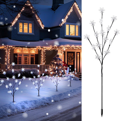 Brightown Snowflake Lights Outdoor Pathway, 4 Packs Lighted Branches Christmas Yard Decor, Small Christmas Tree with Lights, Twig Branch Light Outdoor Christmas Decorations Yard, White