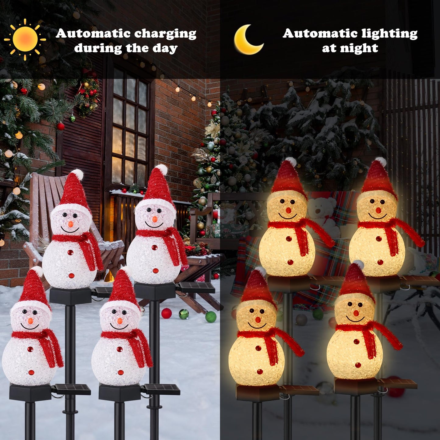 Solar Christmas Decorations Outdoor, 8PCS Snowman Shape Solar Christmas Stakes Lights, Xmas Pathway Lights for Xmas Yard, Garden, Patio Decor