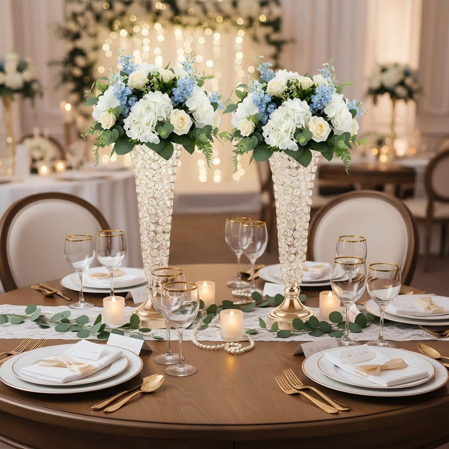 20in Vases for Flowers - Crystal Trumpet Floral Vase, 2Pcs Crystal Vases for Table Centerpieces, Flower Stand for Wedding Party Anniversary Birthday Home Decoration
