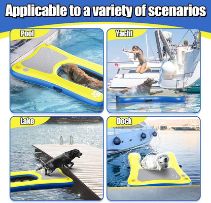 Inflatable Dog Pool Float Dock Platform for Dogs, Dog Pool Ramp Ladder with Non Slip Steps | Dog Floats Water Ramp for Boat, Inground Pool