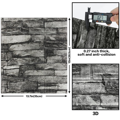 10PCS 3D Wall Panels Peel and Stick Foam, Self-Adhesive Decorative 3D Brick Wallpaper Wall Covering, Faux Stone Wall Panel Foam Brick for Living Room, Kitchen, Bathroom