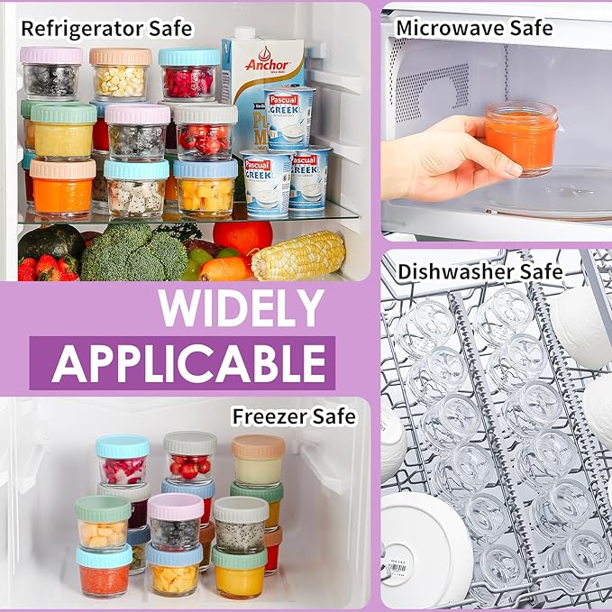 DRKIO 12 Pack Glass Baby Food Storage Containers - 4 Oz Baby Food Jars