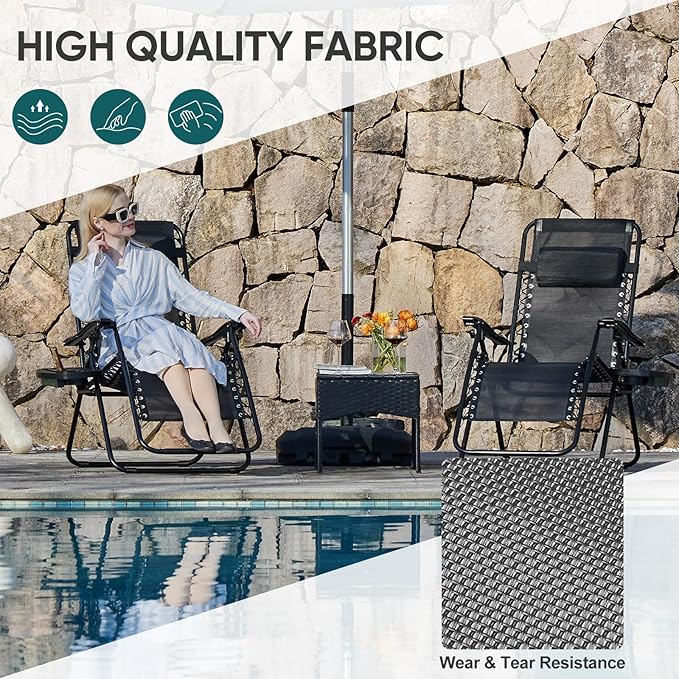 NEWBULIG Zero Gravity Chair Set of 4, Lounge Chair Folding Portable Adjustable Camping Reclining Chairs with Adjustable Pollow, Mesh Back, Cup Holder Trays Lawn Patio Chair for Pool Beach - Black