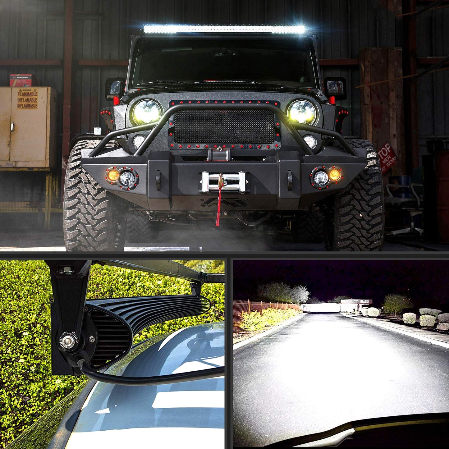 Nilight 54 Inch 312W Curved Spot Flood Combo Led Light Bar LED Off Road Light Driving Light and 1PC 14AWG 12V 5Pin Rocker Switch Wiring Harness Kit - 1 Lead