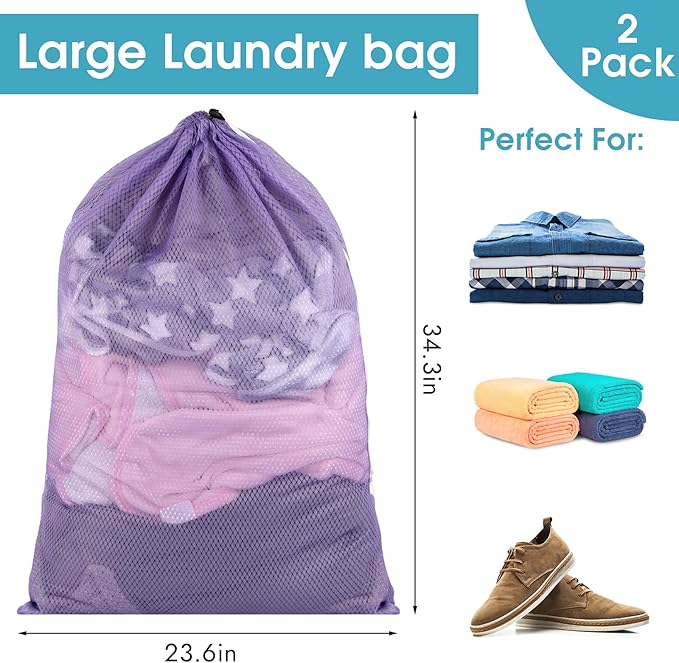 2 Pack Mesh Laundry Bags, 23 x 34 Inches Heavy Duty Mesh Laundry Bag, Large