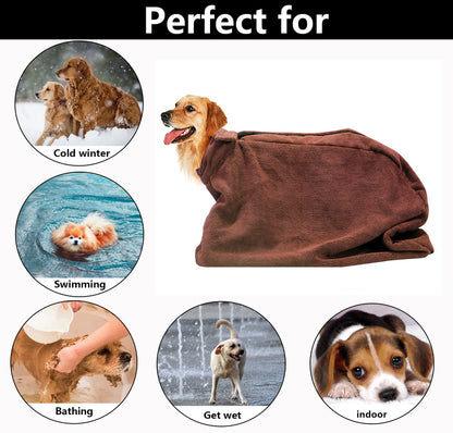 Geyecete Premium Microfiber Dog Towel with Loop Neck Strap - Large, Medium, Small Dog Drying Bag - Brown - S Plus