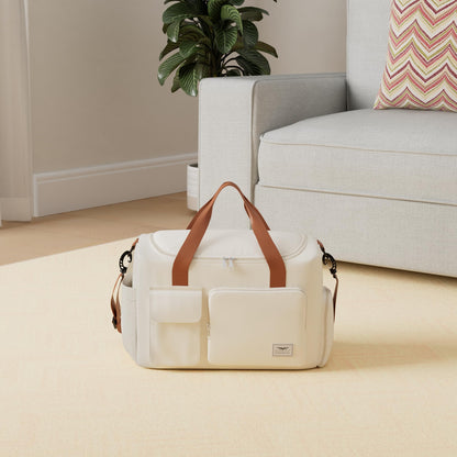 FIORETTO Women's Gym Duffle Bag with Shoes Compartment, 30L Capacity, Ideal for Travel, Gym, Sports, Duffel, Weekender, Beige& Brown