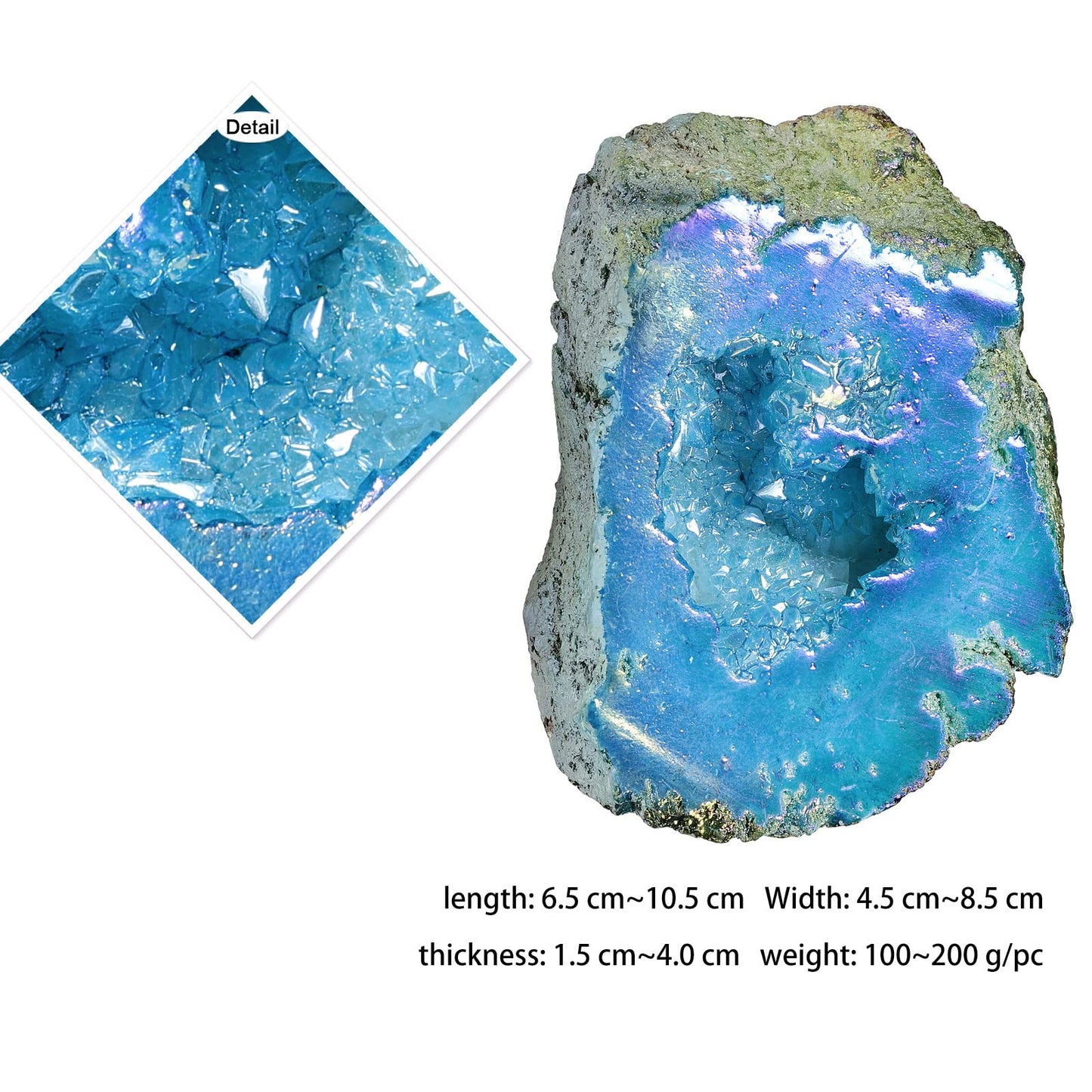 Nupuyai Irregular Titanium Coated Quartz Crystal Geode Cluster Natural Reiki Rock Crystal Mineral Specimen for Home Decor/Meditation, Blue
