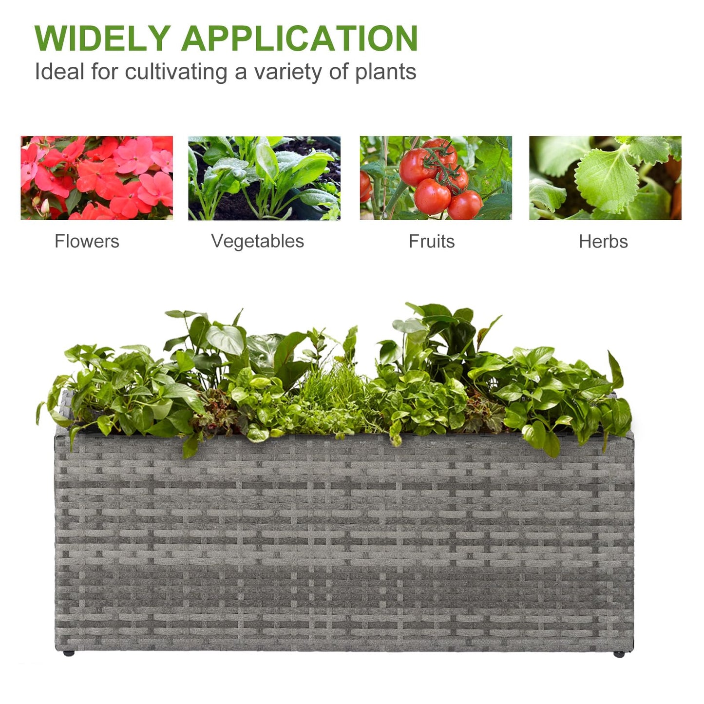 LEWIS&WAYNE Large Rectangular Block Planter Box Handmade Wicker Tall Planters for Outdoor Plants with Removable Liners Modern Planter for Indoor Outdoor Patio Deck - Gray, 36''x12''x16''