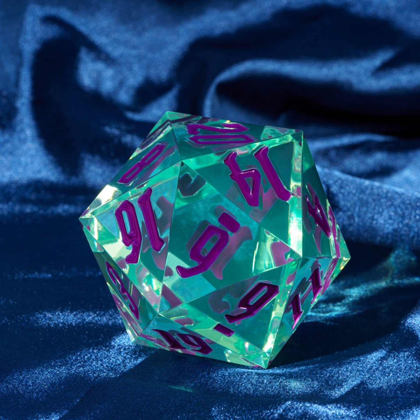 Poludie 55mm 20 Sided DND Dice, Giant D20 D&D Polyhedral Dice Large D20 with Die Gift Box for Dungeons and Dragons, RPG Table Games (Transparent Green/Purple Numbers)