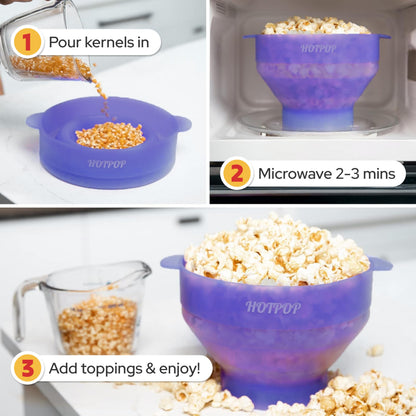 The Orginal HotPop Silicone Popcorn Maker - Microwave Popcorn Popper with Handles - Collapsible Bowl, Heat-Resistant, Easy to Clean, Ideal for Family Movie Nights, 15-Cup Capacity - Red
