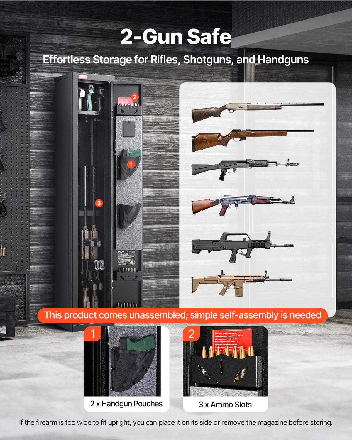 VEVOR 4 Gun Safe, Long Gun Cabinet for Rifles and Pistols, Quick Access Rifle Safe with 3 Ammo Slots and 2 Adjustable Racks, Large Digital Cabinet with Key and Password Lock(Assembly Required)