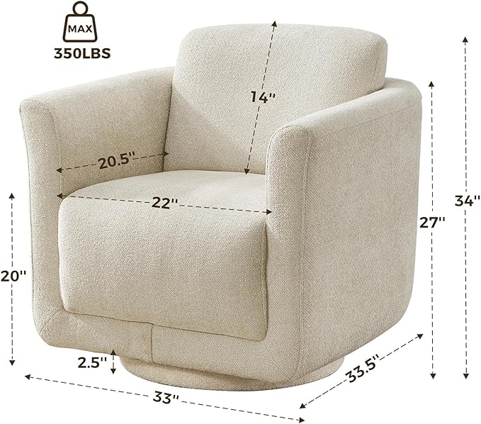 Swivel Accent Chair, 360° Chenille Barrel Swivel Chair