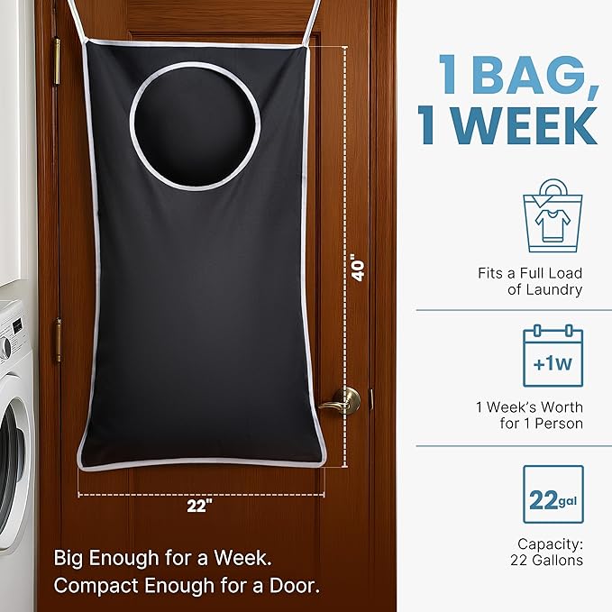 Hanging Laundry Hamper Bag XL 40x22", Space Saving over the Door Storage Bags