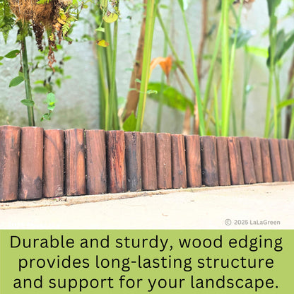 LaLaGreen Wooden Garden Edging Border (30" x 12", 2 Pack) Brown Wood Fence Panel with Metal Stakes, Decorative Flower Bed Landscape Fencing for Lawn Yard Dog Barriers Patio Pathways Outdoor Tree Decor