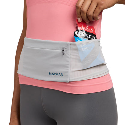 Nathan Zipster Max Running Belt, Running Belts for Women and Men, Bounce-Free Waist Pack with Extra Large Zipper Pocket, Smartphone Storage, Walking, Gym, Hiking - Vapor Grey/Sailor Blue - X-Large