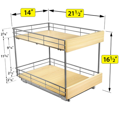 LYNK PROFESSIONAL® SELECT™ Pull Out Cabinet Organizer - 14" x 21" - Slide Out Cabinet Organizer for Kitchens - Sliding Shelves - Pull Out Drawer, Pots and Pans Storage - Lifetime Ltd Warranty - 2 Tier