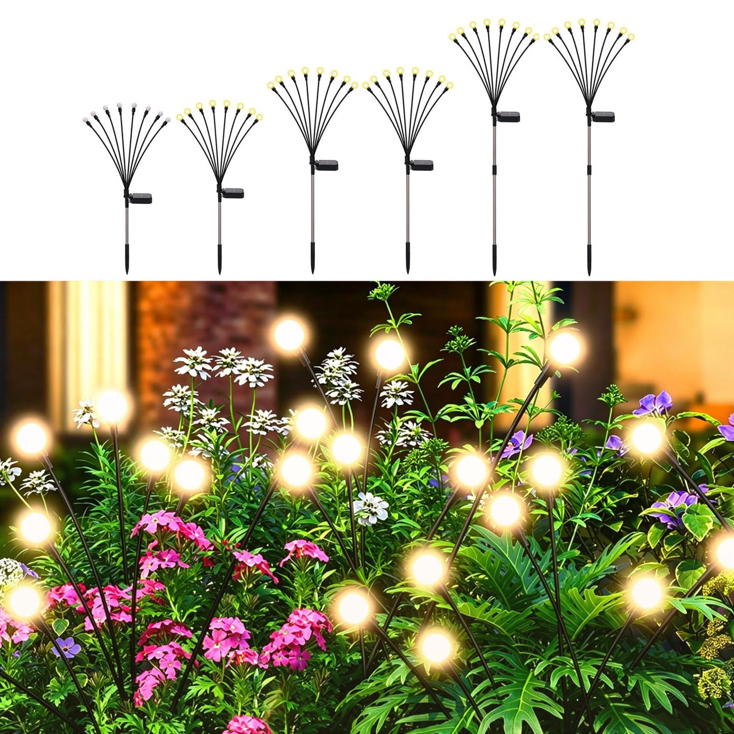 Petriveil Solar Firefly Lights Warm White, 8 Modes 800mAh Swaying Firefly Yard Lights Solar Powered Outdoor Waterproof for Outside Yard Patio Lawn Pathway Walkway Stake Christmas Garden Decor (6 Pack)