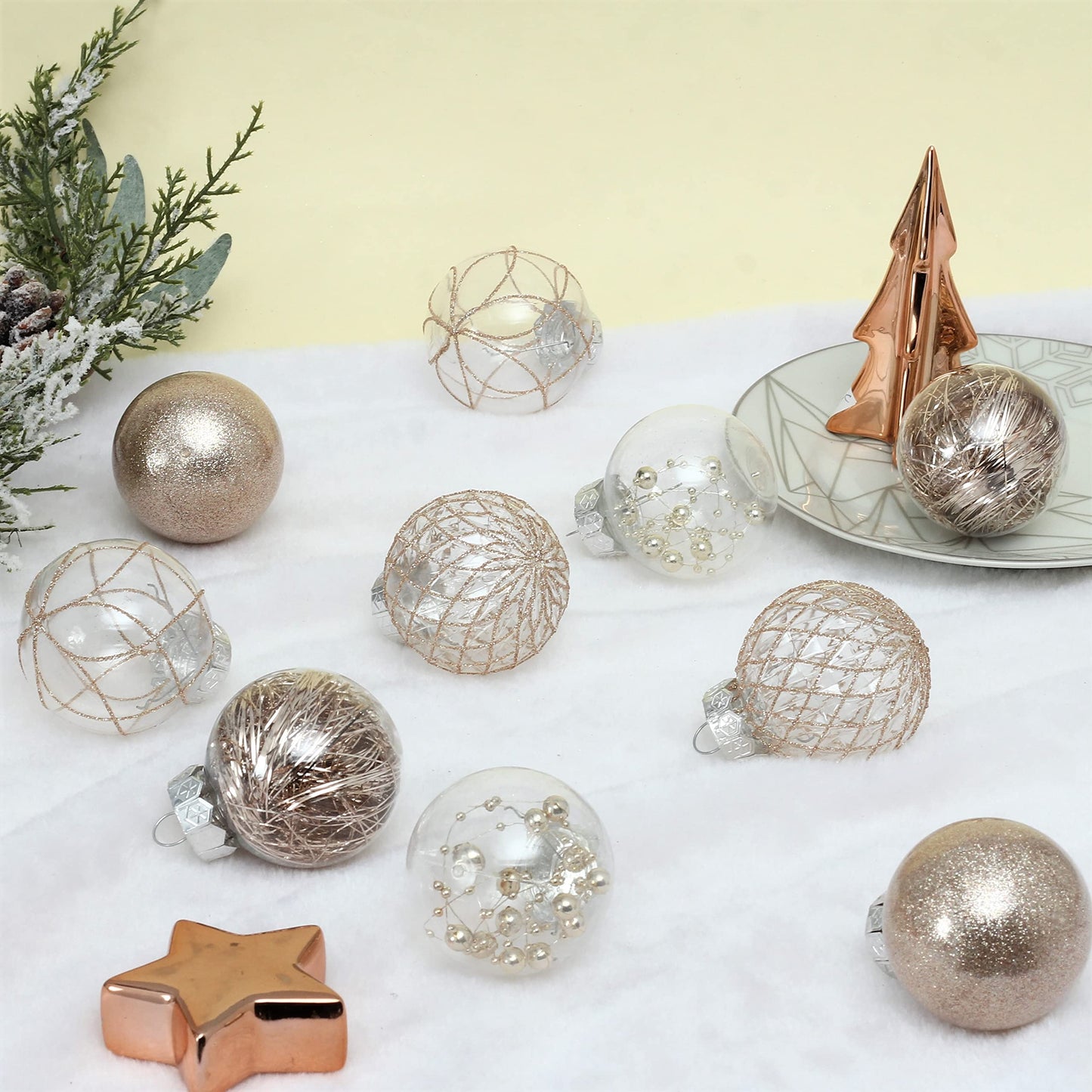 Clear Plastic Christmas Ball Ornaments, 30ct 2.36 Inch Champagne Balls for Tree Decoration - Shatterproof for Holiday Wedding Party Gifts