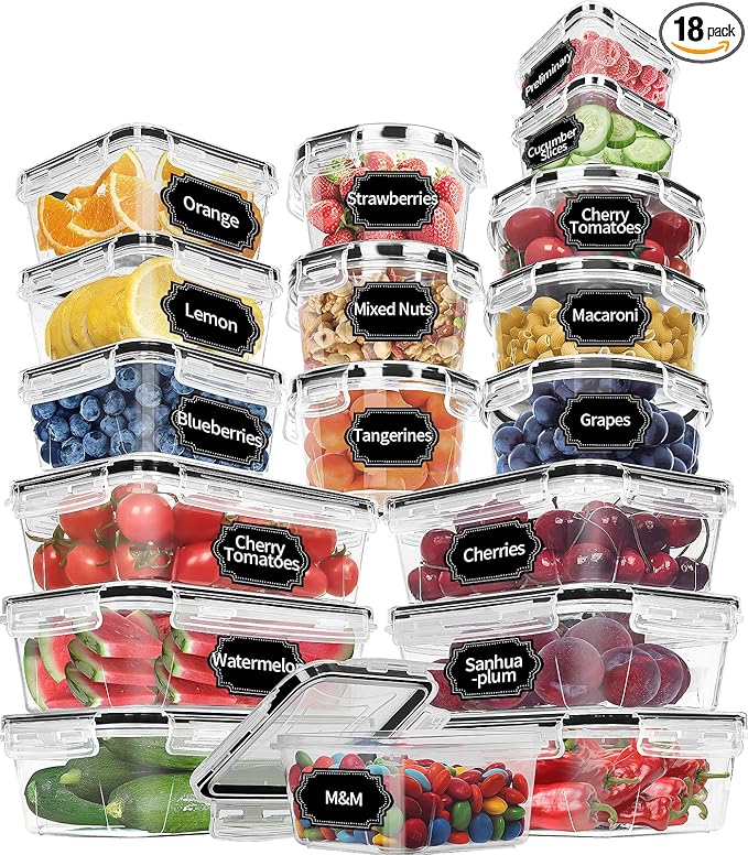 Skroam 36 Pack Food Storage Containers, Plastic BPA-Free Meal Prep Container