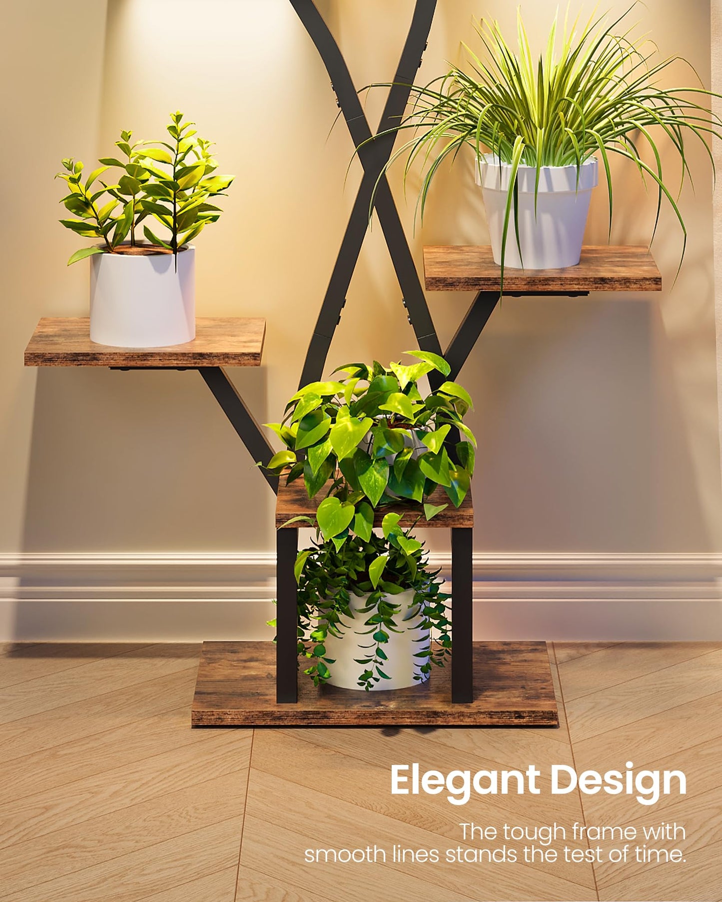 CHOEZON Plant Stand Indoor with Grow Light, 7-Tier Flower Plant Holder, 46.5” Tall Corner Plant Display Rack, Dimmable Grow Light with Timer, Rustic Brown and Black TCJ40DBF