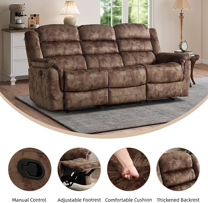 EBELLO Reclining Sofa for Living Room, Extra Wide Modern Overstuffed 3 Seat
