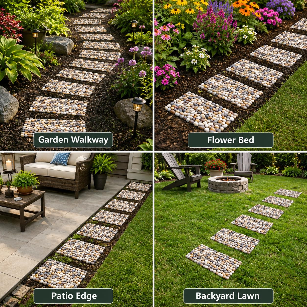 6 Pcs River Rock Stepping Stones, 16" L x 5.5" W Rectangles Natural Outdoor Pavers Pebbles Polished Gravel for Garden Walkway Pathway