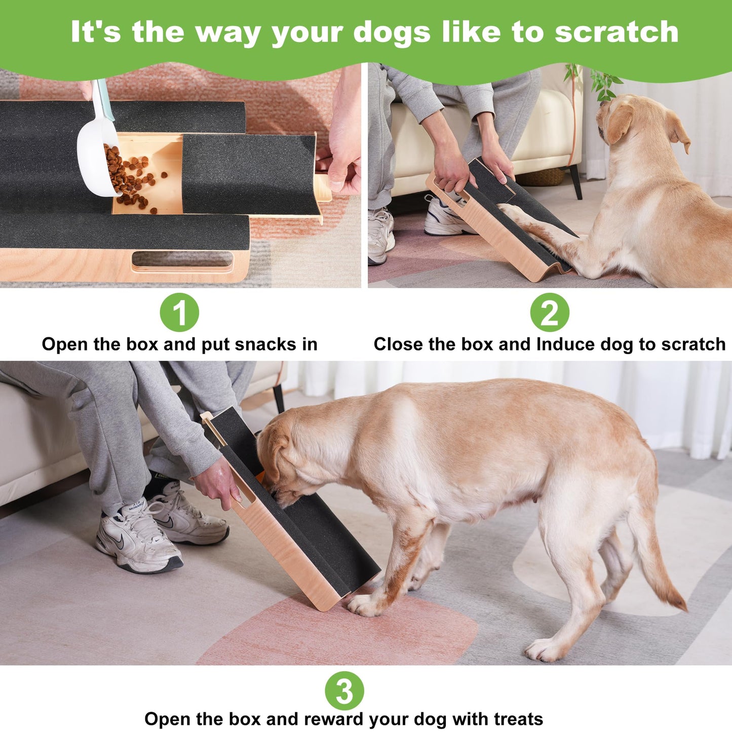 LovIntry M-Shaped Dog Scratch Pad for Nails with Treat Box, Dog Nail File Toy for Large Dogs, Shorten Dog’s Side Nail Easier (with Treat Box, L)