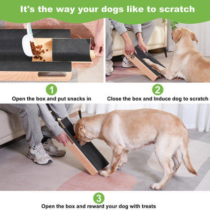 LovIntry M-Shaped Dog Scratch Pad for Nails with Treat Box, Dog Nail File Toy for Large Dogs, Shorten Dog’s Side Nail Easier (with Treat Box, L)
