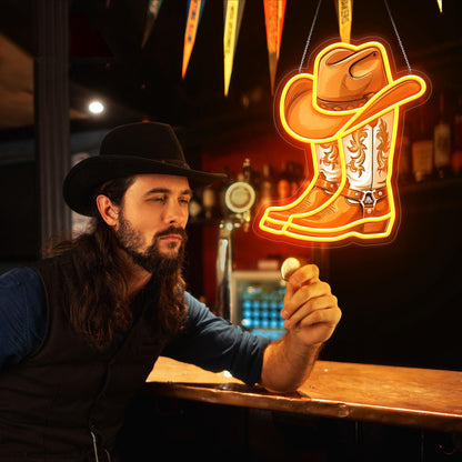 ZLOOREE Cowboy Boot with Hat Neon Signs for Wall Decor, Western Cowboy LED Sign Light Up, Dimmable Neon Light for Game Room Man Cave Bedroom Bar Party Birthday Gifts