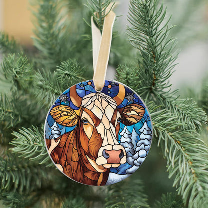 Fastpeace Dairy Cow Christmas Ornament - Stained Glass Style Cow Ornament - Perfect Hanging Decoration for Christmas Tree - Gift for Family, Friends (Cow Acrylic)