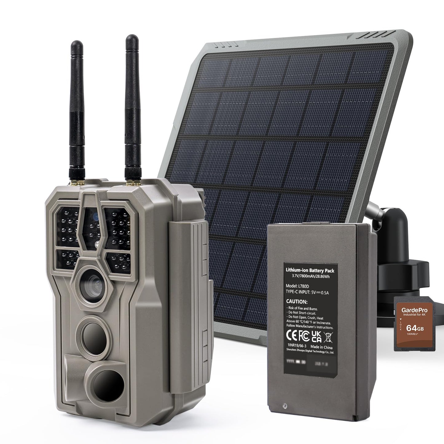 GardePro E8 2.0 Pro WiFi Trail Camera with SP300 Solar Panel, 4K Ultra HD & 64MP, 165ft Long-Range WiFi, Built-in 7800mAh Battery + 64GB SD Card, Dual Antennas, Wildlife Monitoring Camera