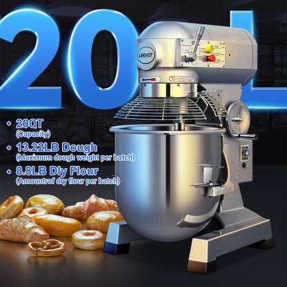 EKway 20Qt Commercial Stand Mixer with Timing Function,1100W Commercial Mixer 3-Speed Adjustable,Electric Stand Commercial Dough Mixer with Stainless Steel Bowl for Bakery Pizzeria