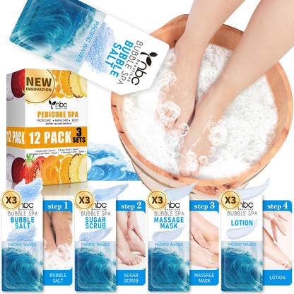 Pedicure Kit Foot Soak Set: Bubble Salt, Sugar Scrub, Massage Mask, Massage Lotion in a Box, 4 Step Foot Spa Kit for Dry Feet,Tired Feet（3 Set Tropical Fruit)