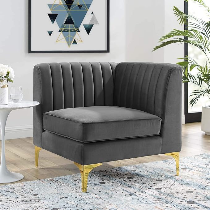 Modway EEI-3983-GRY Triumph Channel Tufted Performance Velvet Sectional Sofa
