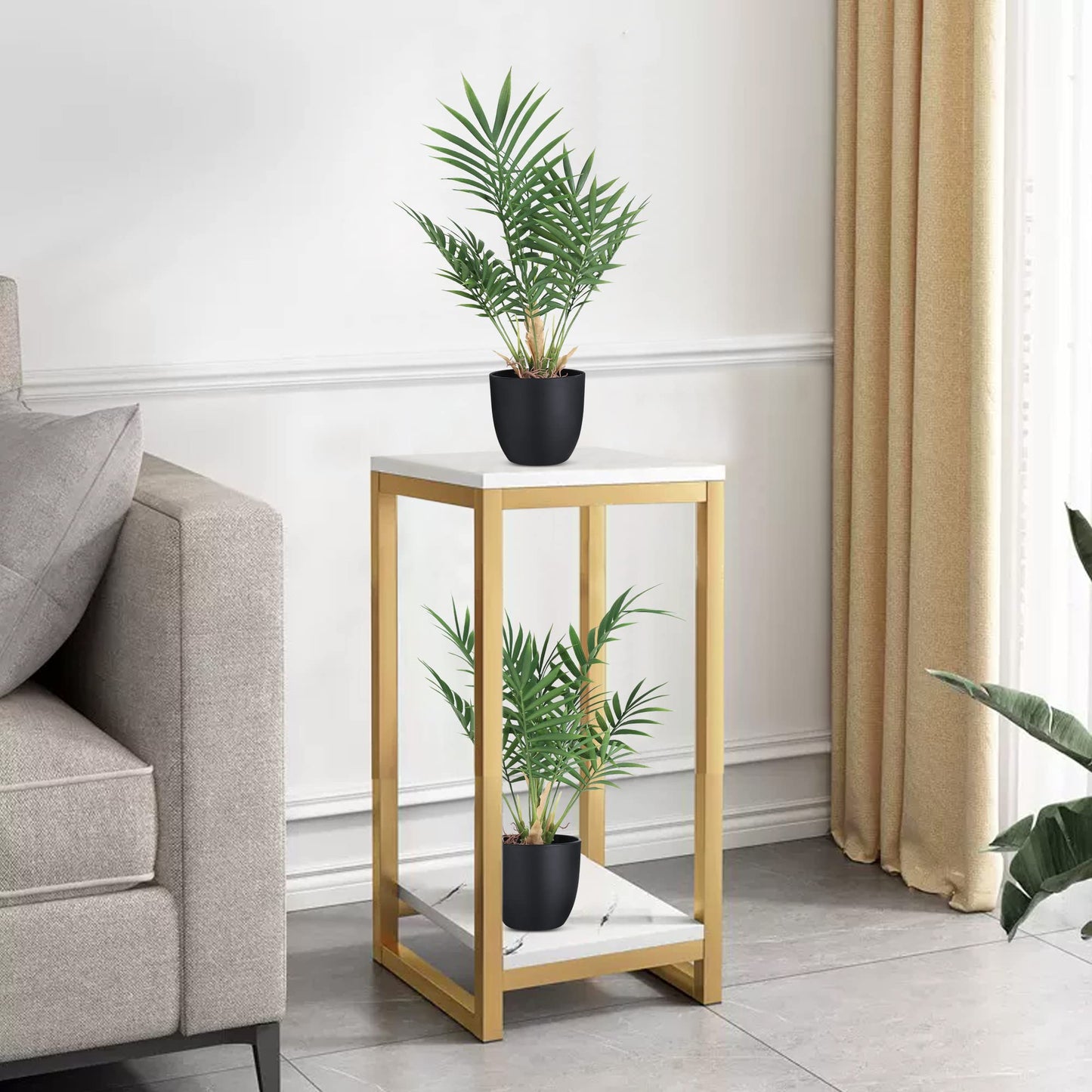 WOODWORD 2 Pack Fake Plant with Pot 16" Desk Plant Artificial Potted Faux Plants for Office Desk Shelf Home Farmhouse Decor (Bamboo Leaf)