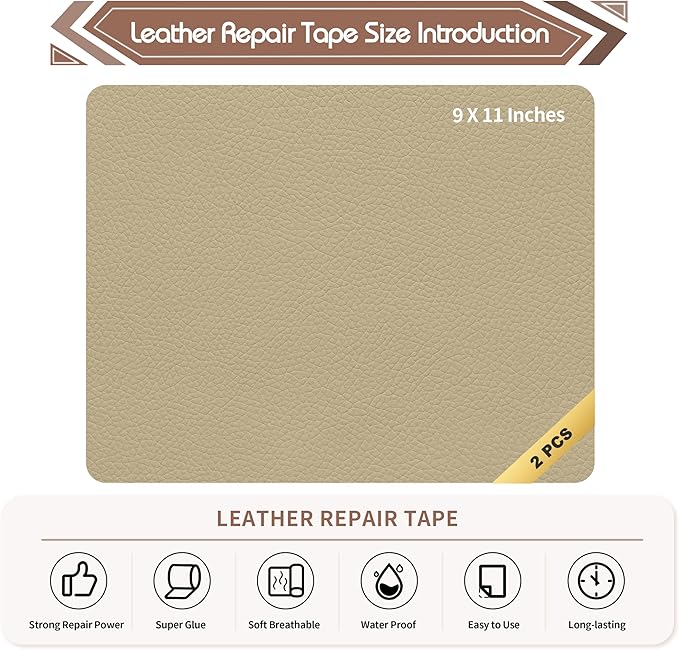 KING MOUNTAIN Leather Repair Patch, 2 Packs 9 x 11 Inches self Adhesive Leather