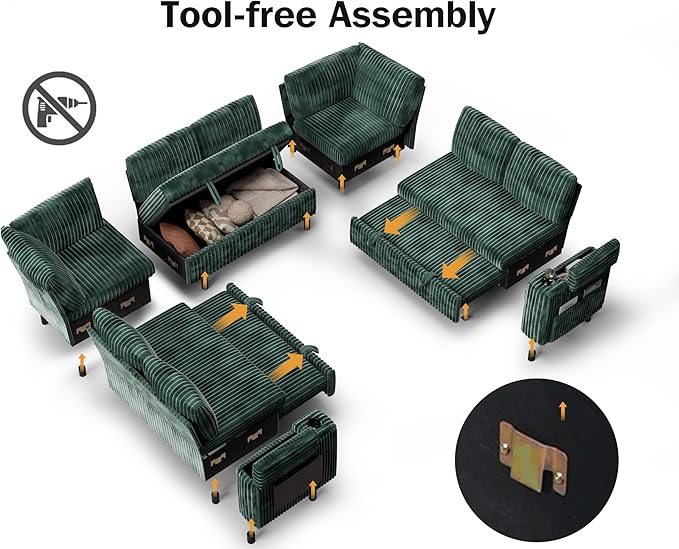 Vipbear 111" Modular Sectional Sleeper Sofa