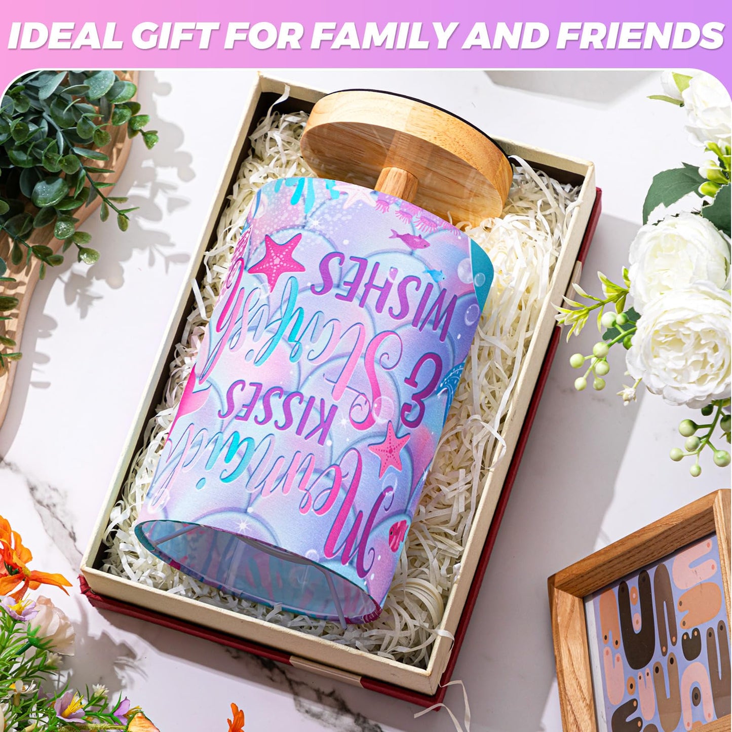 Tujoe Mermaid Lamps Summer Ocean Fabric Nightstand Table Lamp Purple Desk Lamp Bedside Gift Decor for Kids Reading Bedroom Living Room Home Christmas Gift