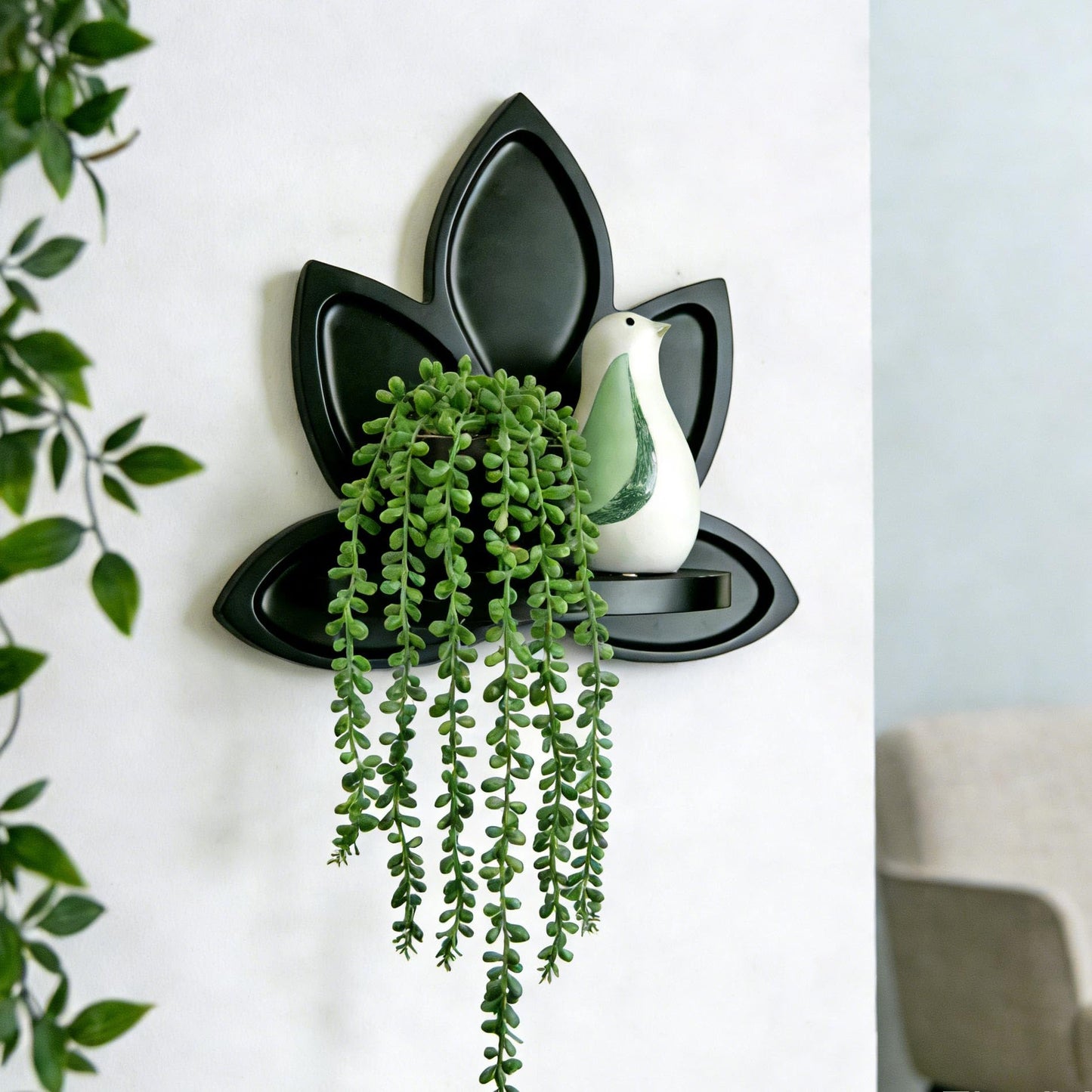 Homtik Small Carved Lotus Flower Wooden Floating Wall Shelf, Boho Zen Spiritual Home Decor for Office, Living Room, Bedroom, Yoga & Meditation Space