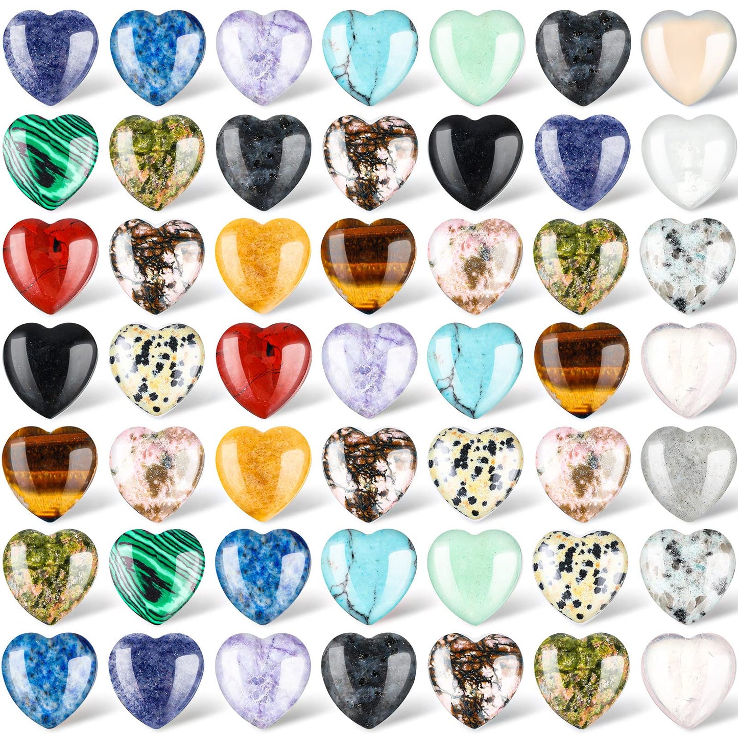Nuenen 72 Pcs Natural Heart Shaped Healing Crystal Stone Bulk 0.8 Inch Polished Crystal Chakra Worry Gemstones Love Reiki Palm Pocket Carved Mini Decor for Witchcraft Meditation Valentines Gift Women